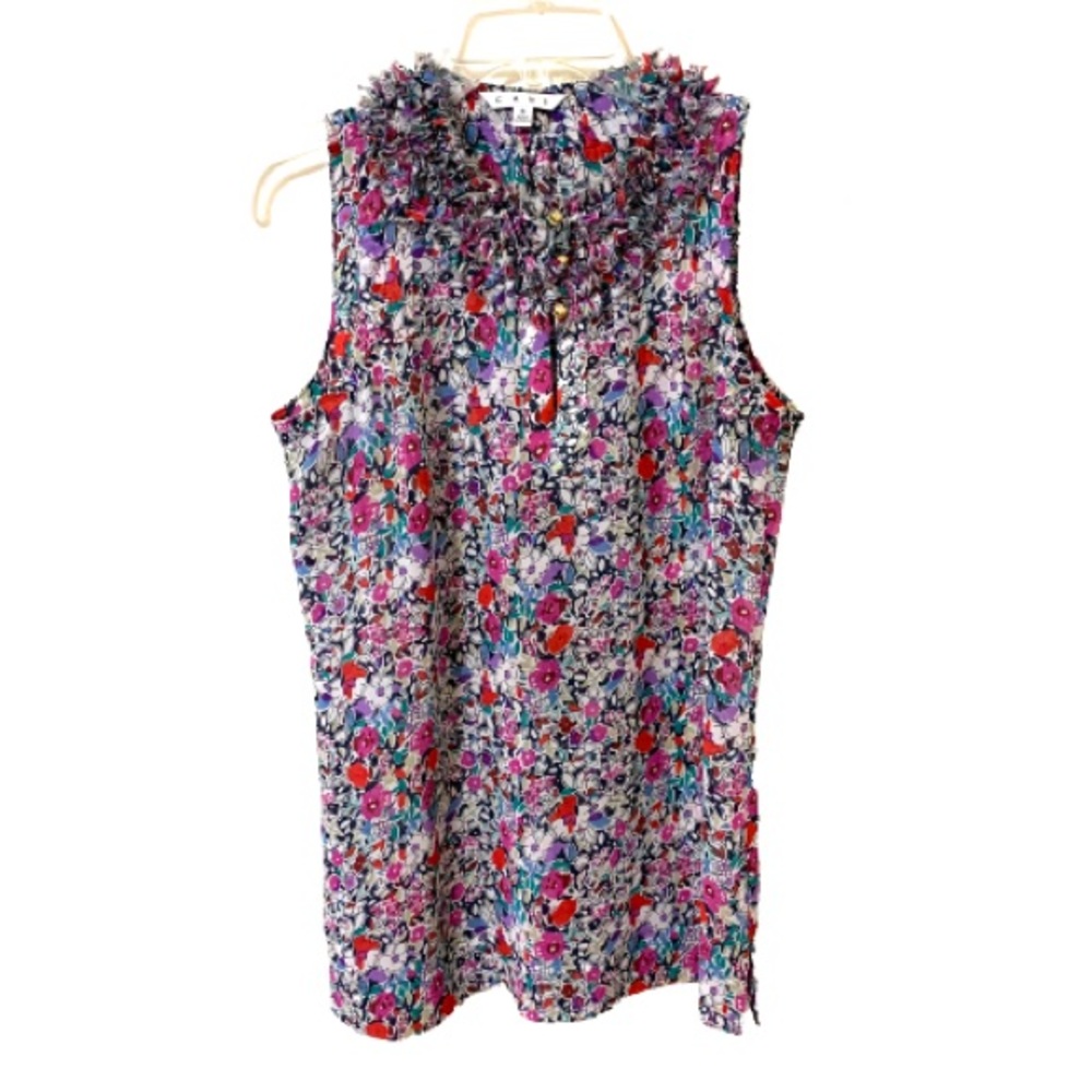 CAbi Liberty Floral Ruffle Neck Keyhole Sleeveless Blouse Top - Small